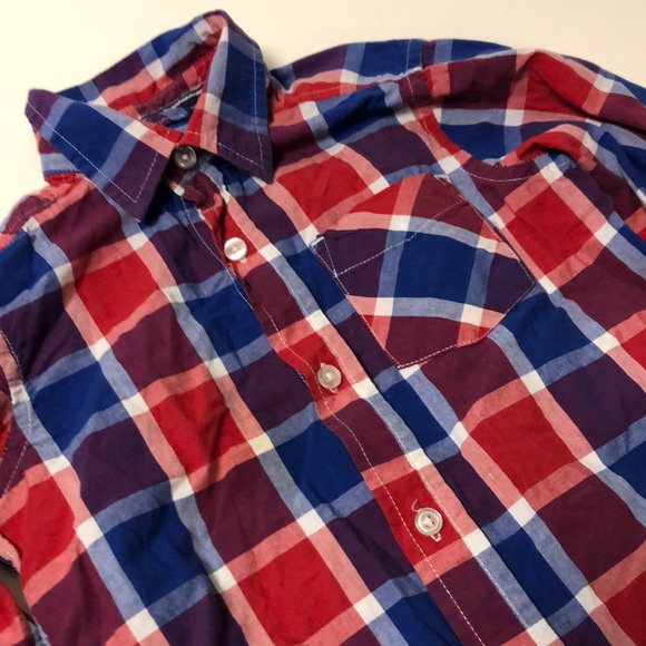 Children’s Place 5/6 Red,White & Blue Plaid LS Button Down Shirt - Picture 1 of 7